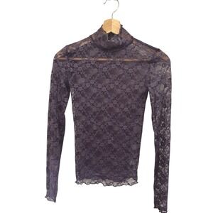 Our From Under Sheer Purple Long Sleeve Top Mock Nect‎ Size XS